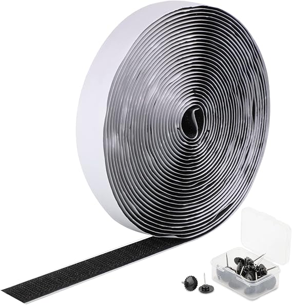 MAGZO Self Sticky Hook & Loop Tape 22 FT x 0.78 in, Heavy Duty Adhesive Hook Strip Roll for Screen Door Installation, Black