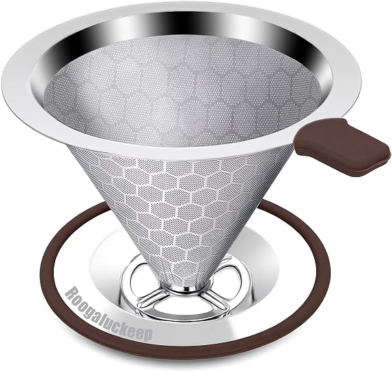 Pour Over Coffee Maker, Reusable Stainless Steel Filter | Easy to Clean, No Paper Waste. BPA-Free, Plastic-Free Coffee Filter. Eco-Friendly, Reusable, 1-2 Cup