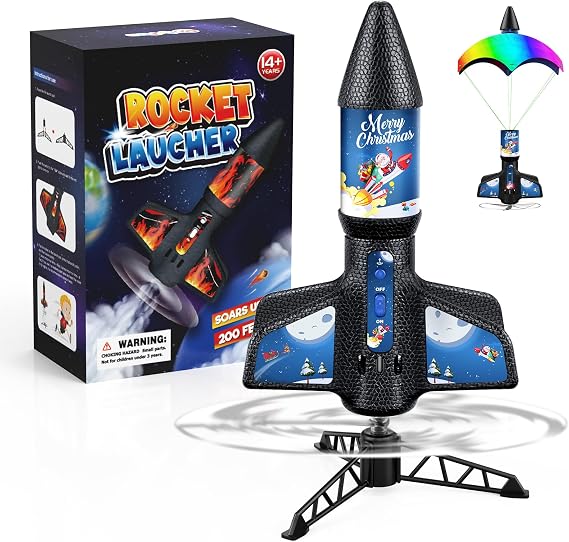 Rceico Rocket Launcher for Kids 200ft of Flight Altitude Model Rocket Kits with Launch Set, Parachute Safely, Outdoor Toys Christmas Birthday Gifts for Kids Boys & Girls Ages 8-13