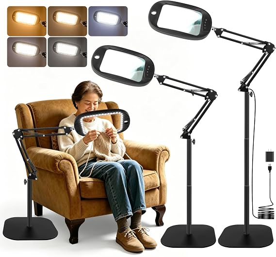 10X 30X Large Floor Magnifying Glass with Light and Stand,Heightened 3-in-1 Hands Free Magnifying Lamp for Close Work, Magnifiers for Reading Sewing,