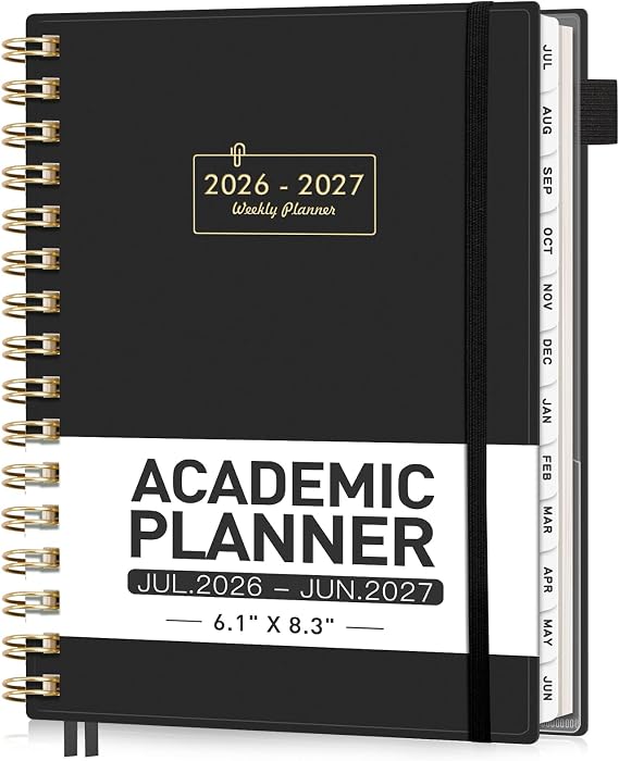 AHGXG Academic Planner 2026-2027, July 2026 - June 2027, Weekly and Monthly, 5.7" x 8.3", for Women, Teacher, Student, School, 12-Month Tabs, Flexible Plastic Cover (Black)