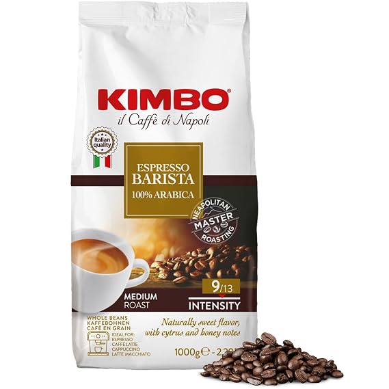 Kimbo Coffee Whole Bean, Espresso Barista, 100% Acrabica Coffee, Medium Roast, Intensity 9/13, 2.2lb (35.27oz) Bag