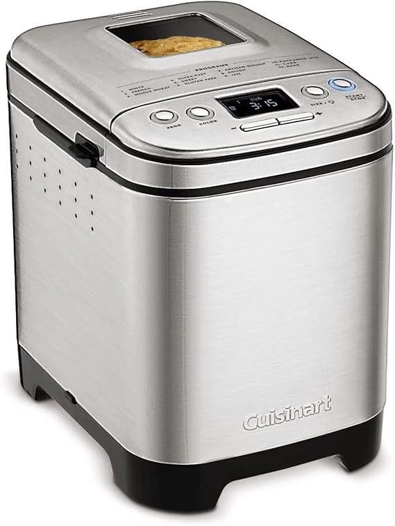 Cuisinart Bread Maker Machine, Stainless Steel, 12 Programs, Up to 2 lbs | Compact automatic bread maker with 12 menu options, 3 crust colors & sizes, LCD display, 13-hr delay-start timer, CBK-110P1ES