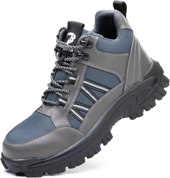 Micoklinlin Steel Toe Shoes for Men Breathable Lightweight Mens Steel Toe Work Boots Industrial Non-Slip Work Safety Shoes Puncture Proof Sneaker Grey