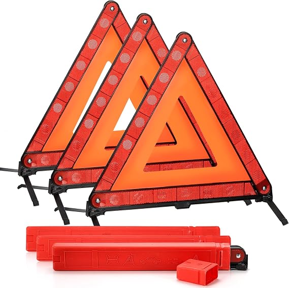 Fasmov 3 Pack Emergency Warning Triangle Kit, High Visibility Reflective Safety Triangle, Road Emergency Reflector for All Vehicles & Cars