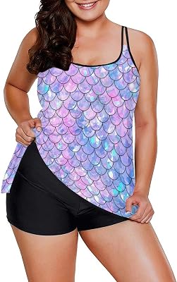 Plus Size Tankini Swimsuits for Women Two Piece Swimwear Set