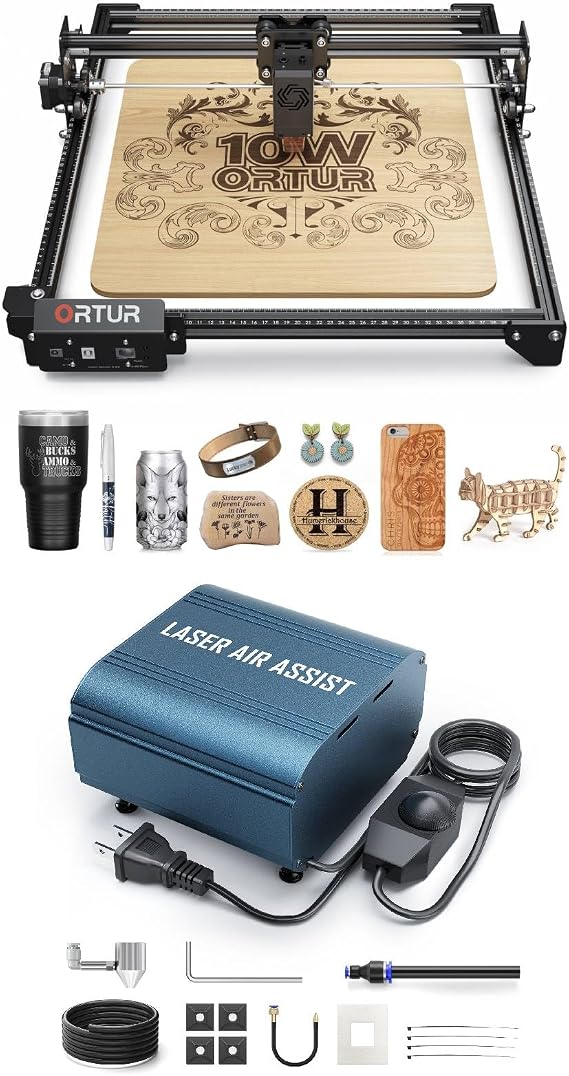Ortur Laser Master 2 S2 LU2-10A, 10W Output Power Laser Engraver and Cutter and 30L Laser Air Assist