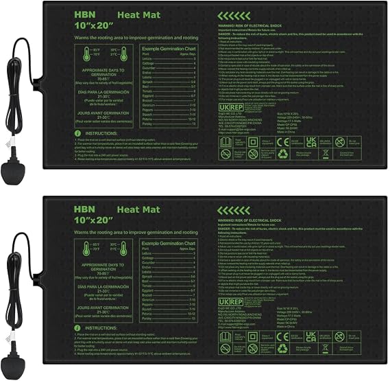 HBN Durable Seedling Heat Mat,Waterproof Hydroponic Heating Pad,Seedling Heating Pad for Winter Indoor Seedling Germination and Greenhouse(10"x 20",2pc)