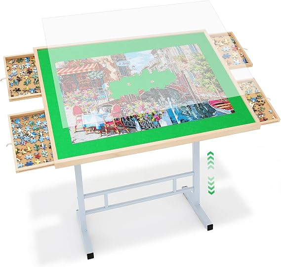 Fanwer 1500 Pieces Tilting Puzzle Table with 4 Drawers & Cover for Adults