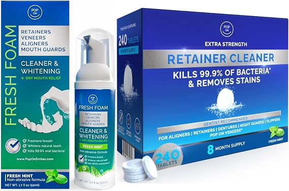 Aligner & Retainer Cleaner Fresh Foam | Retainer Cleaner Tablets for Invisalign FSA HSA Approved for Ultrasonic Cleaners 8-Month Supply | Bundle