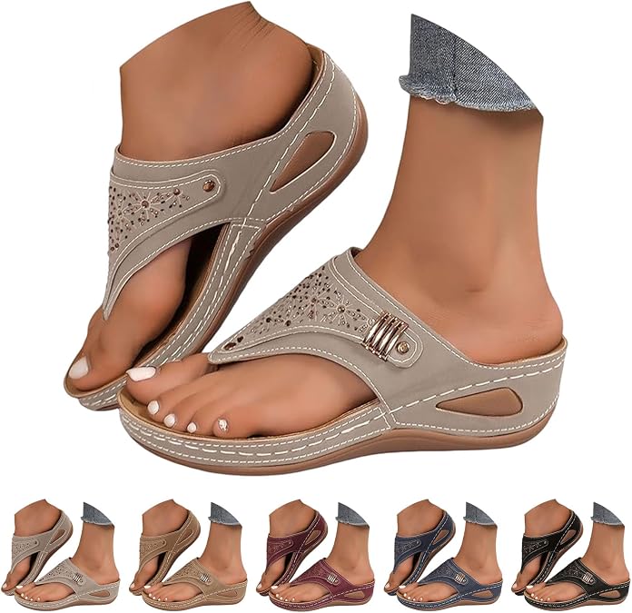Orthopedic Sandals for Women 2026 Dressy Casual Summer Arch Support Flip Flops Comfortable Beach Vacation Sandals Slip on Platform Flip Flops Boho Wedge Sandal Vintage Wide Width Slides