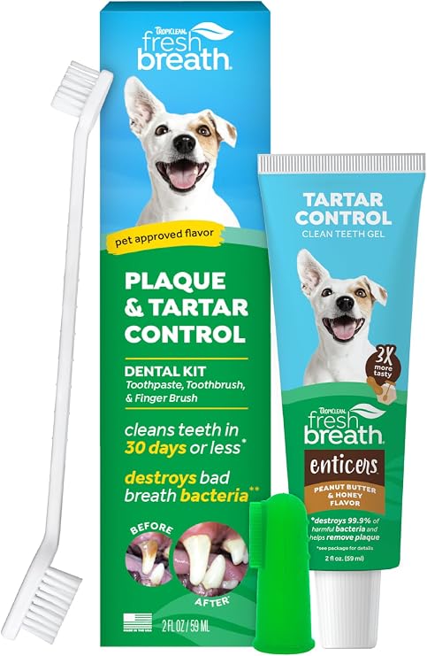 TropiClean Fresh Breath Dog Tooth Brushing Kit, Peanut Butter Flavor
