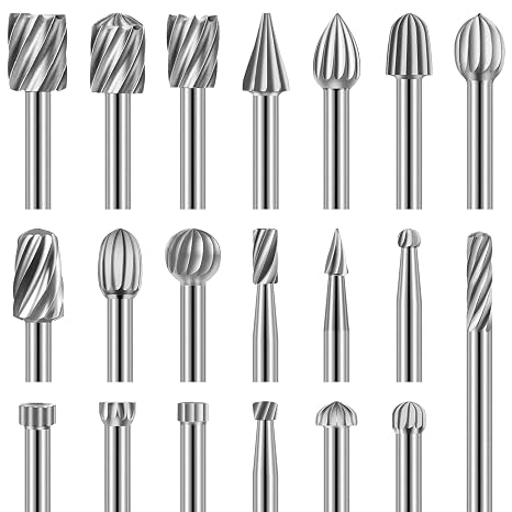 Engraving Router Bit Carving Bits, 20 PCS HSS Rotary Tool Accessories Rotary Bits Burr Set with 1/8(3mm) for DIY Woodworking, Carving, Engraving, Drilling