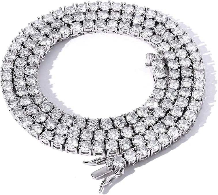 Tennis Necklaces for Women Tennis Chain Men Fake Diamond Chain Bling Cubic Zirconia Necklace Rhinestone vvs Diamond Choker Necklace Women