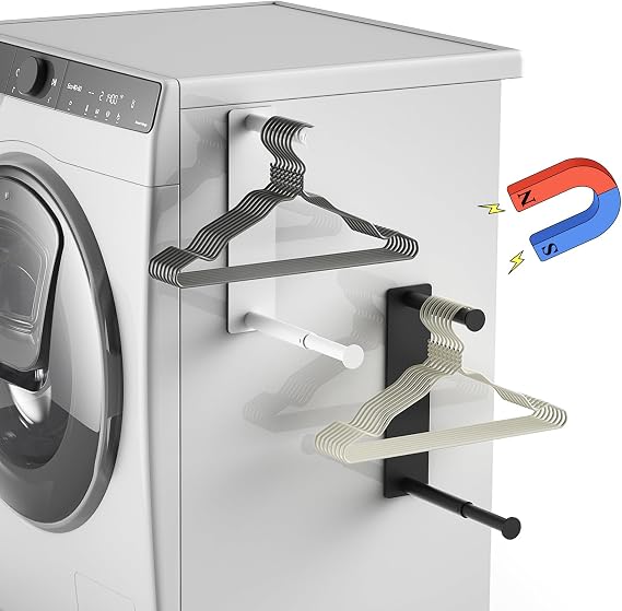 MFTEK Magnetic Hanger Holder for Laundry Room, 2 Pack Magnetic Hanger Organizer Stacker, Extendable Hangers Storage Rack, Stand Rack for Adult Kids Velvet Hangers