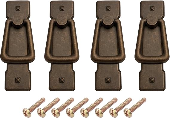 4PCS Vintage Drop Handles Antique Bronze Ring Pull 76mm Hole Centres