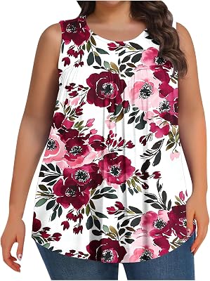 Womens Plus Size Tank Tops 2025 Casual Summer Loose Flowy Travel Floral Print Tunic Blouses Trendy Oversized Clothing