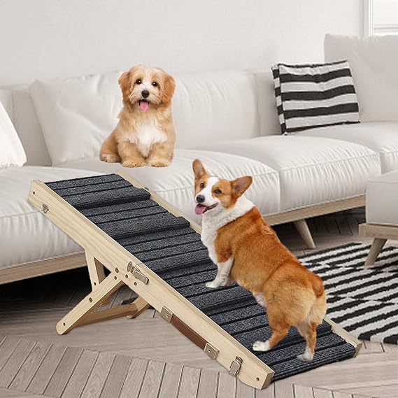 Dog Ramp - Portable Folding Wooden Pet Ramp, Adjustable 4 Height 9" to 18.5" with Non-Slip Traction Mat for Small Medium Dog Climbing Ladder Use for Sofa, Bed,Car