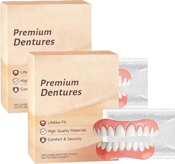 2026 New Premium Full Denture Set, Advanced Customised Full Denture Set, Upper and Lower Denture Reline Kit, Veneers Snap in Teeth, Full Set of Upper & Lower False Teeth, Soft and Comfortable (2Pcs)