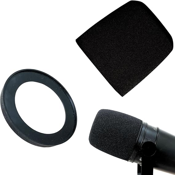 Black Mic Windscreen with Matching Ring for Shure MV7/MV7X | All-black stealth design for a professional studio look. High-density foam blocks plosives effectively.