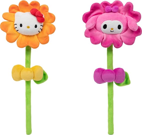 Hello Kitty and Friends 14-inch Plush Flower 2 Pack - Hello Kitty & My MelodyTM with Bendable Stems - Giftable Packaging - Officially Licensed - Ages 6+