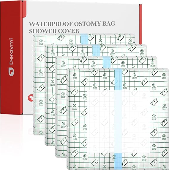 DERAYMI 25×25cm Waterproof Ostomy Shower Cover - 50pcs Ostomy Bag Protectors for Colostomy, Ileostomy & Urostomy - Shower Guard Shield Supplies