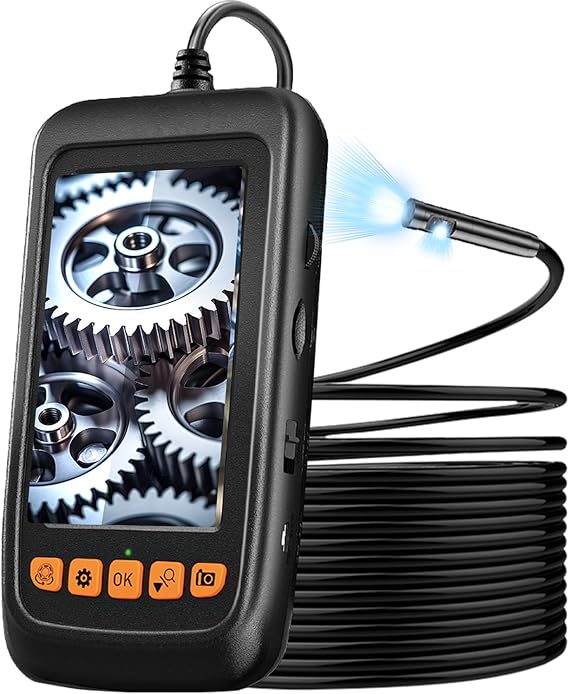 Endoscope Camera with Light, 4.3" IPS Screen Inspection Borescope Camera | 7 Dimmable LEDs, 16.5FT Semi-Rigid Cable, 32GB Card, Pictures & Video Recording, Waterproof Tool for Auto Repair & Plumbing