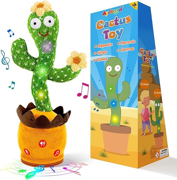 Ayeboovi Talking Cactus Toy, Dancing Cactus Recording Mimicking Plush Toy | Repeat Your Voice, Dancing & Singing Fun, Interactive Baby Toys with Adjustable Volume, 120 Songs, Toddler Birthday Gifts