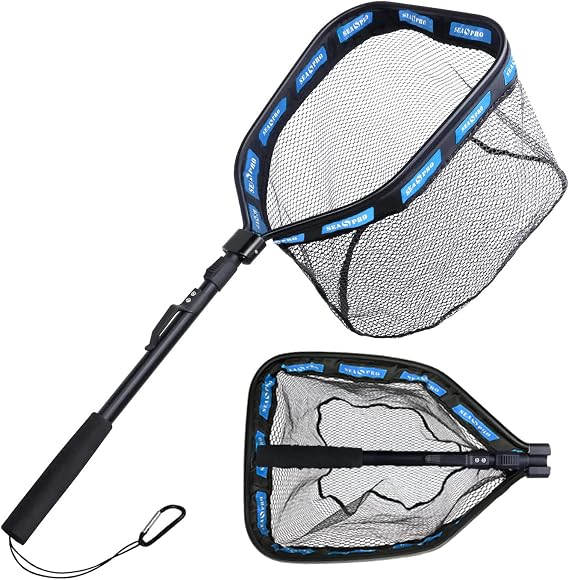 Fishing Landing Net Floating Fishing Net with Rubber EVA Handle Foldable Collapsible Extensible Fishing Accessories for Steelhead, Salmon, Fly, Kayak, Catfish, Bass, Trout Fishing, 100CM