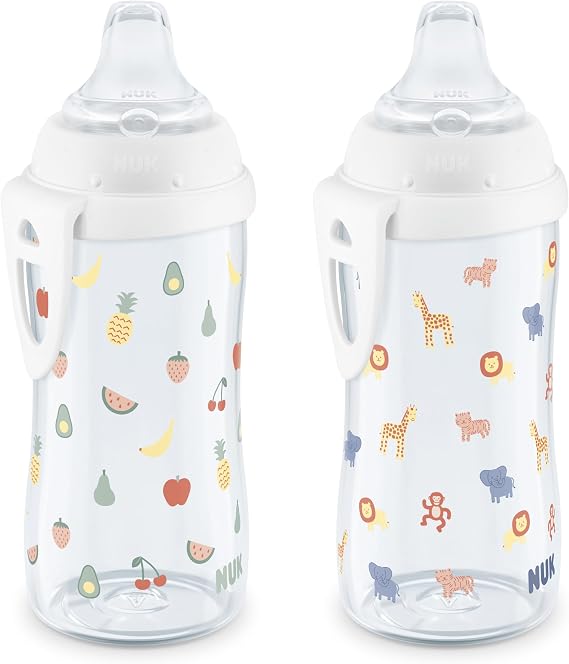 NUK Active Cup, Fun Fruits and Animals, Collection, 10 Oz, Pack of 2 BPA Free, Spill Proof Transition Sippy Cup