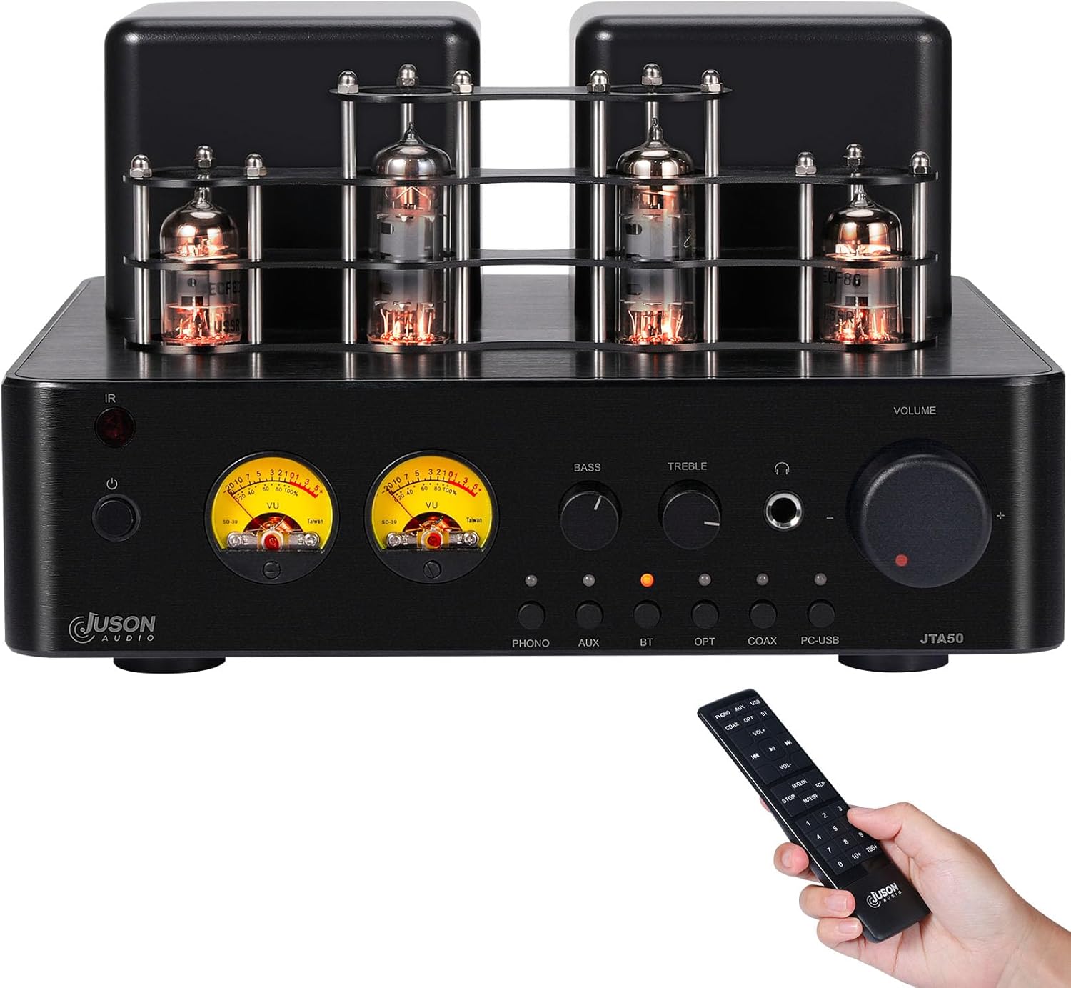 Juson Audio JTA50 Tube Amplifier Entry-Level Class AB Hifi Amp with BT 5.0, Remote,AUX,COAX, Phono and USB in,Subwoofer out,2.1CH for Turntable JTA50