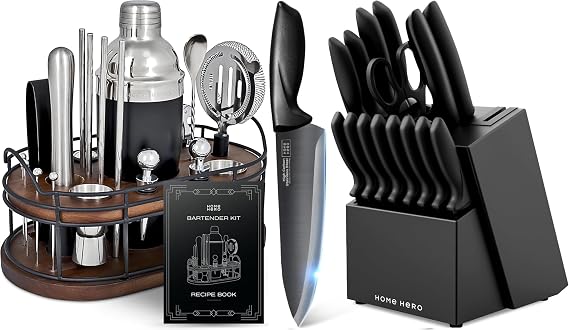 Home Hero 22 Pcs Bartender Kit + 16 Pcs Kitchen Knife Set