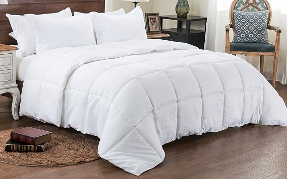 3 Piece Comforter Set Stripe + 4 Pc Sheet Set -100% Egyptian Cotton 500 Thread Count Queen Size, White
