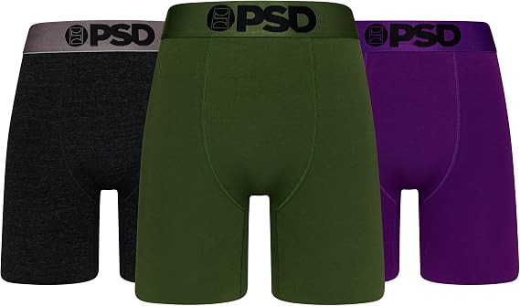 PSD Mens Underwear Dark Mode Cotton Boxer Brief 3 Pack, XL