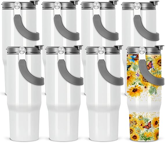 30 Oz Sublimation Tumblers Blank with Portable Handle, Stainless Steel Sublimation Cup with Straw Leakproof Flip, Individually Boxed (8 Pack)