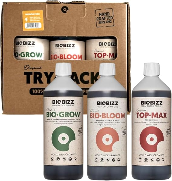 Biobizz Try Pack Indoor - Organic Indoor Plant Fertilizer Kit with Bio Grow, Bio Bloom and Top Max - Nutrient Set for Growth and Flowering, 1-4 Plants - 3 x 250ml