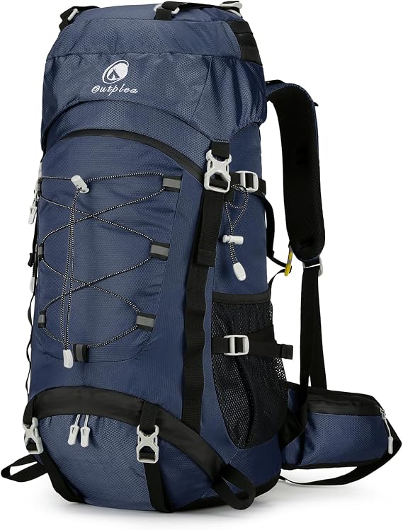 60L Hiking Backpack Waterproof for Men Women, Large Camping Rucksack with Rain Cover, Mesh Back Hiking Backpack for Travel Trekking Backpacking, Blue