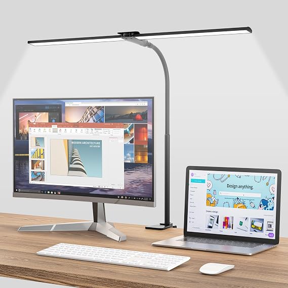 Hensam Desk Lamp for Office Home, Dimmable LED Desk Light with Clamp, Black [Energy Class F]