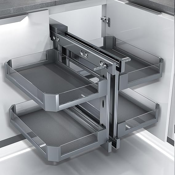 Corner Kitchen Cabinet Organizer with Pull Out Storage Rack Shelf and 4 Aluminium Baskets Swing Blind Corner Optimizer