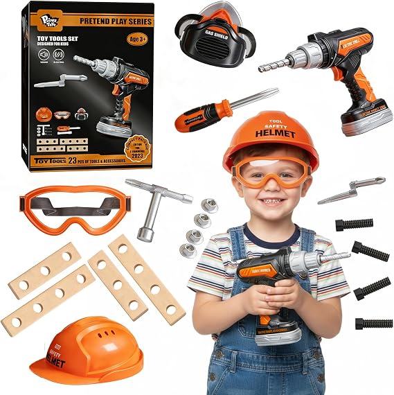 Pairez Toys Kids Tool Set with Toy Drill, Pretend Play Construction Toys