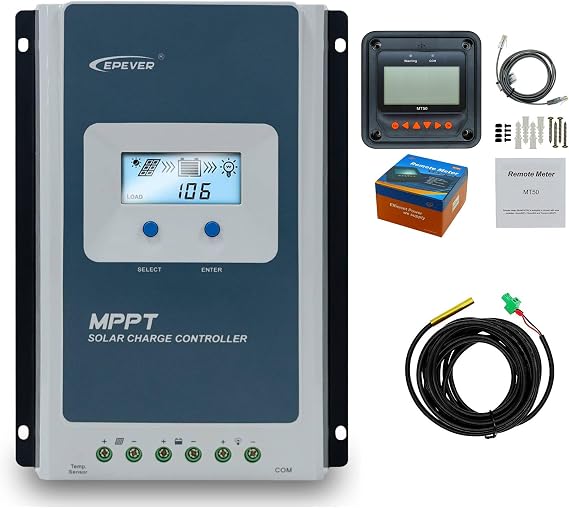 EPEVER 40A 12/24V Auto Identify MPPT Solar Charge Controller with Remote Control of LCD Display Adjustable Parameters and Temperature Sensor Support Lithium