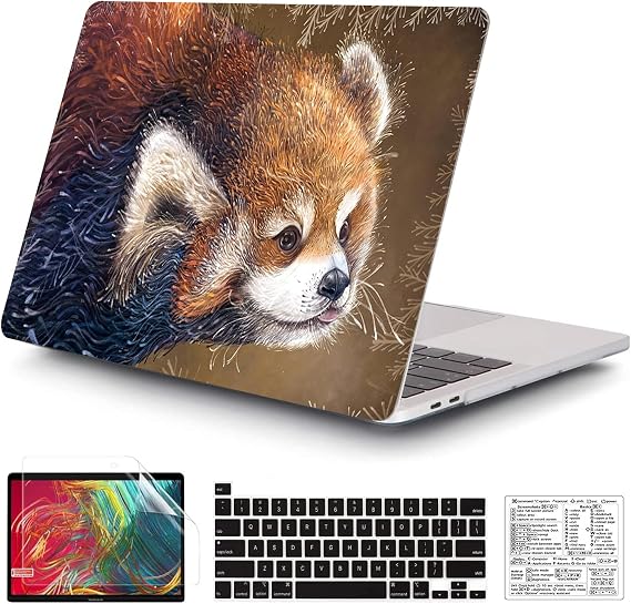 Compatible with MacBook Pro 13 Inch Case M2/M1 2025 2022-2017 A2338 A2289 A2251 A2159 A1989 A1706 A1708 Plastic Hard Shell Case&Keyboard Cover&Mac OS Keyboard Sticker (red Panda)
