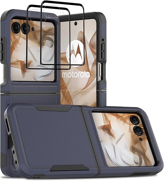 Jeylly for Moto Razr 2025/2024 Case and 2pcs Screen Protector, Navy Blue