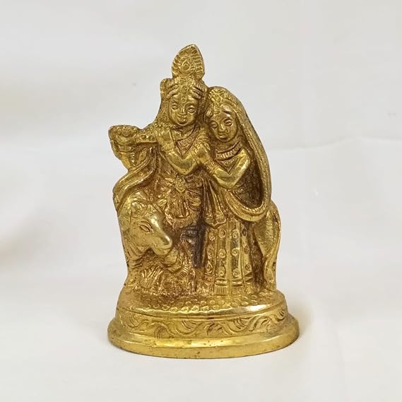 Radha Krishna Pair Murti Idol Statue Sculpture - Brass Statue - 3.5" inch - Home, Office Decor