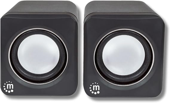 MANHATTAN USB Powered Stereo Speakers, 3.5mm Audio Plug, Volume Control, Bl | USB bus- compact pair with inline level knob, 3 ft lead, 90 Hz-20 kHz response, 166898