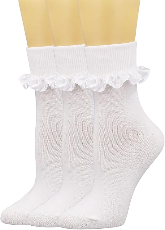 SEMOHOLLI Women Ankle Socks, Pearl Lace Ruffle Frilly Comfortable No-Show Cotton Princess Socks