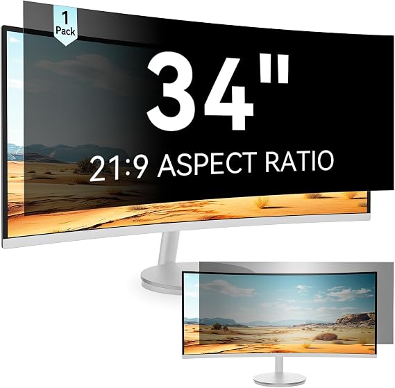 Mamol 34 Inch Curved Computer Privacy Screen Filter for 21:9 Aspect Ratio Widescreen Monitor - Anti Glare Blue Light Filter, Removable Computer Monitor Privacy Shield, Anti-Scratch Screen Protector