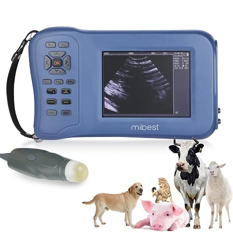 Mibest Portable Veterinary Ultrasonic Scanner for Pregnancy Inspection with 5.8" LCD Screen - Handheld Veterinary Ultrasonic System with 3.5MHz Convex Probe - Durable for Farm and Small Animal Use