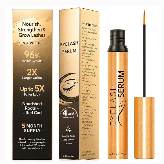 Lash Serum for Eyelash Growth with Multi-Peptide, Vegan Eyelash Serum Enhancer for Sensitive Eyes, Nourishing Formula for Longer, Fuller-Looking Lashes