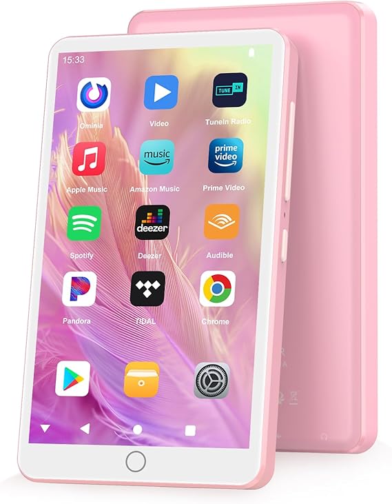 144GB MP3 Player with Bluetooth and WiFi, Android 13 MP3 MP4 Players with 4" Touchscreen and Speaker, MP3 Music Players with Spotify, Audible, Amazon Music, Play Store (Pink)
